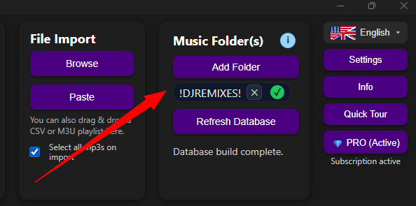 Find My Tunes interface showing Mp3 Root Folder section
